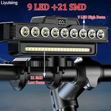 9 LED Ultra-Bright Bike Headlight With Horn: High/Low Beam, 21 SMD, Pedestrian Friendly,Type-C Rechargeable, 7 Lighting Modes, 4000mAh Portable Charger, Power Bank, 120dB Bell, Perfect For Mountain & Road Bikes, Night Riding, Best Gift For Men