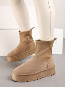 Thick Sole Snow Boots With A Fitted Upper - Khaki - View 4