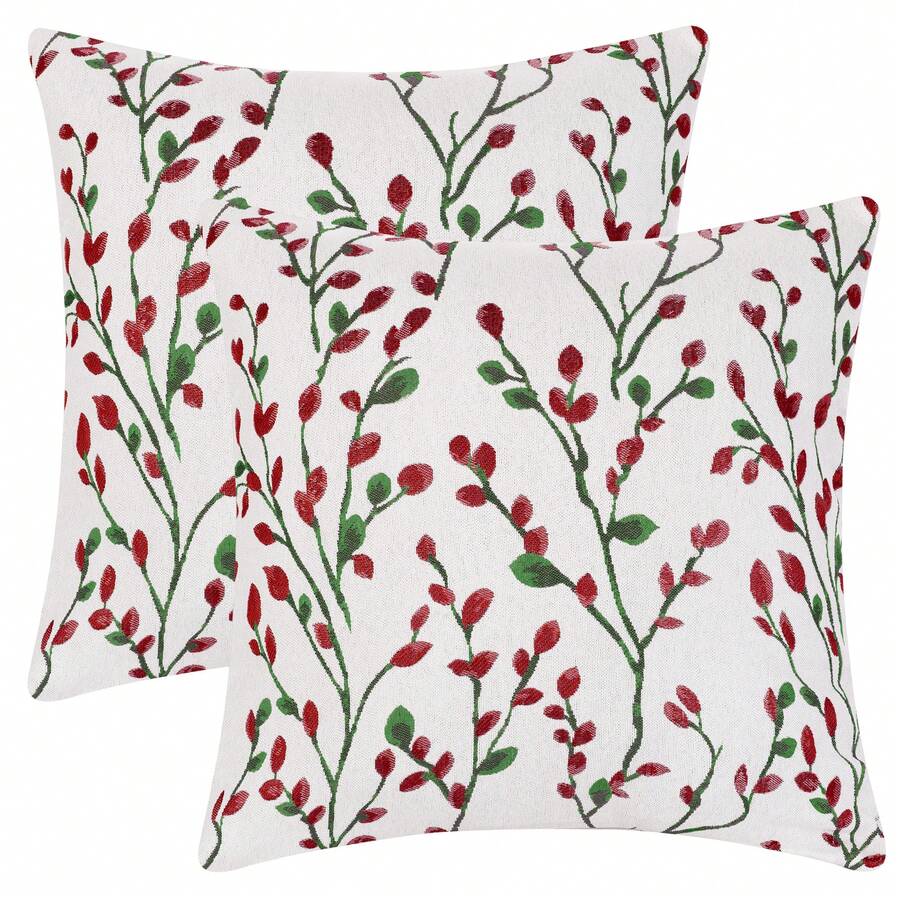2 Pcs Classical Embroidery Jacquard Teal Decoration Throw Pillow Cover Pattern Pillow Cases For Outdoor Indoor - Red Flower - View 1
