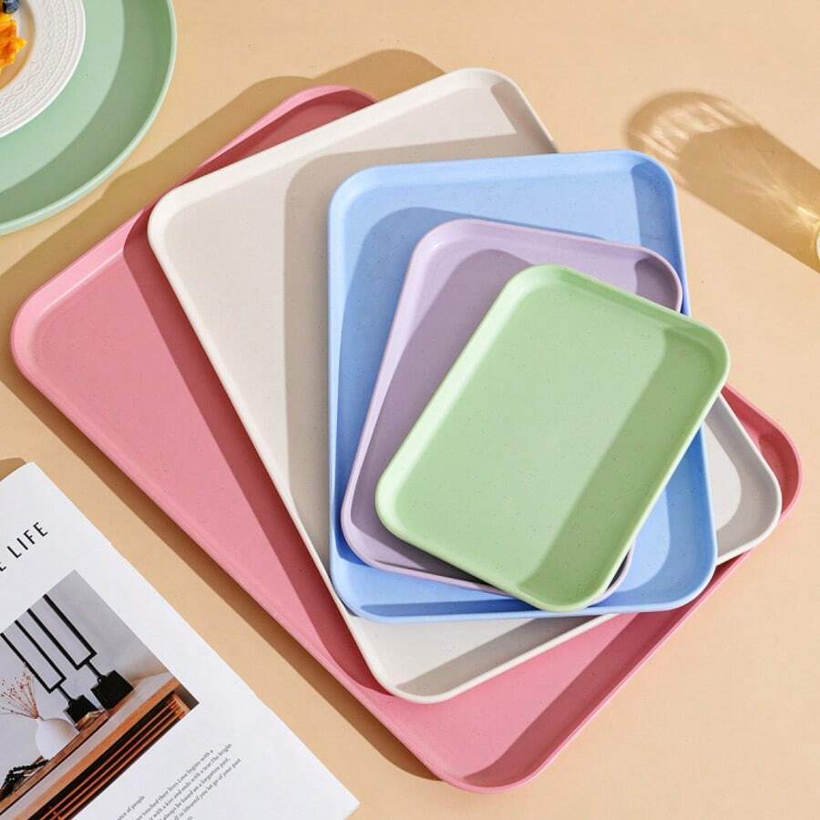 1pc Extra Large Multi-Color Tray, Rectangular Plastic Tea Tray, Outdoor Picnic Plate Tray, Dessert Plate, Barbecue Plate, Suitable For Home, Living Room, Cafe, Restaurant, Wedding Party, Christmas, Halloween Decor