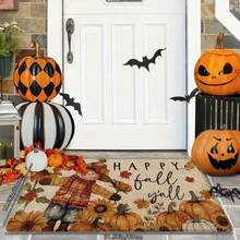 1 pièce/2 pièces/3 pièces Tapis de sol de cuisine épais imprimé de citrouille et d'épouvantail d'automne pour Thanksgiving et Halloween, tapis antidérapant et résistant à l'huile imprimé pour Thanksgiving, tapis de cuisine imperméable, tapis d'entrée lavable, tapis absorbant pour la cuisine, le salon, la buanderie, la salle de bain, décoration de la maison