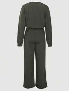 Autumn And Winter Fashion Color Collision Sports Suit Round Neck Long-Sleeved Top Fake Drawstring Pockets Side Splicing Pants Two Pieces Set