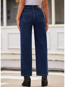 Sidefeel Wide Leg Jeans Straight Leg Denim Pants Zimbaplatinumhalloween - 深藍色 - 查看 5