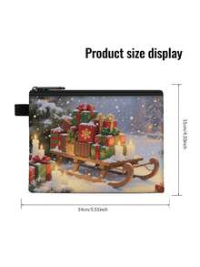 1 pieza Monedero compacto con cremallera, bolsa con cremallera de poliéster de moda y duradera con estampado gráfico con temática navideña, ideal para guardar monedas y pequeños artículos esenciales, regalo divertido con cierre , material duradero, fácil de mantener