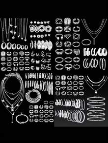 Bộ 78 mặt dây chuyền chữ Y đính đá nhiều lớp đơn giản và thời trang, Bộ hoa tai đính đá Cubic Zirconia, Bộ nhẫn xếp chồng, Bộ vòng tay xích dày, Bộ trang sức nữ, Thích hợp làm quà tặng cho ngày lễ, tiệc tùng, đám cưới, Giáng sinh, Lễ tạ ơn - Bộ trang sức 5 - Xem 13