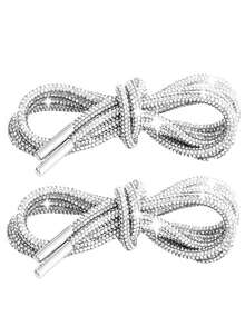 قطعتان من أربطة الأحذية الفاخرة المرصعة بالراين بطول 100 سم، أربطة أحذية/قبعات مرصعة بالراين مستديرة، عصرية ولامعة، أربطة أحذية رياضية مزينة بالكريستال