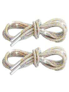 قطعتان من أربطة الأحذية الفاخرة المرصعة بالراين بطول 100 سم، أربطة أحذية/قبعات مرصعة بالراين مستديرة، عصرية ولامعة، أربطة أحذية رياضية مزينة بالكريستال