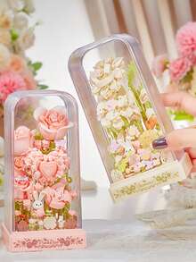 Rosa flor compatible con ladrillos ensamblados, decoración de escritorio de flor de jazmín perenne, regalo de cumpleaños para la mejor amiga, nuevo estilo