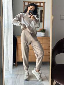 GIGOGOU Two Pieces Autumn Winter Women Sweater Set Fashion Knit Harem Pant Tracksuit With Pocket - Camel - View 5