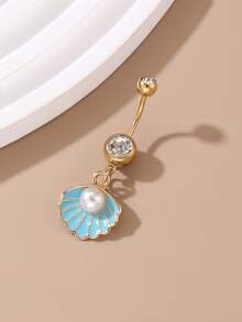 1pc Women's Rhinestone Seashell Heart Butterfly Navel Ring, Sexy Sweet Body Jewelry - Multicolor - View 3
