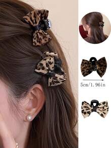 2 件可爱豹纹蝴蝶结发夹，优雅公主风格发饰，百搭刘海夹，适合日常佩戴发饰秋季爪夹优雅发夹秋季发夹冬季配饰，适合度假装扮女士 - 彩色 - 查看 12