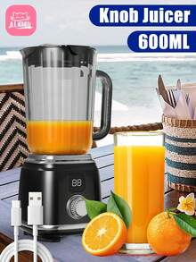 600ml Nuevo exprimidor portátil con perilla, vaso exprimidor portátil, batidora de alimentos portátil, con pantalla digital, sistema de 10 cuchillas de acero inoxidable 304, exprimido rápido, capaz de exprimir una variedad de frutas y verduras blandas y duras
