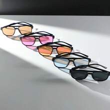 Women's Plastic Multicolor Double Bridge Casual Hip-Hop Music Festival Party Fashion Glasses Suitable For Daily Wear - màu đen - Xem 8