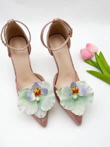 2pcs Detachable Faux Ruffled Butterfly Flower Faux Leather Decorative Shoe Clips, High Quality Delicate Accessory