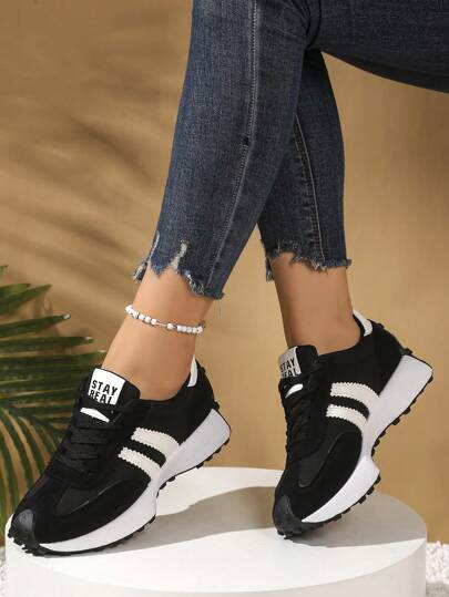 Women's Comfortable Lace-Up Athletic Sneakers - Lightweight Versatile Casual Shoes, Non-Slip Rubber Sole, Suitable For All Seasons