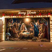 1pc Large Nativity Scene Banner, Nativity Scene Garage Door Banner - Large Polyester Tapestry With Mary And Joseph Outdoor Christmas Decoration, Suitable For Holiday And Party Atmosphere, Shepherds, New Year, Indoor Decor - Multicolor - View 1