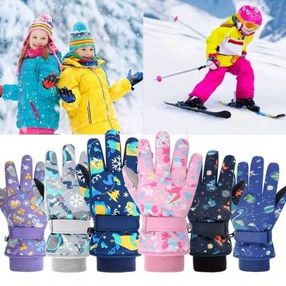 Children's Winter Ski Gloves, Boys' Warm Gloves Thermal Lined To Keep Warm And Play In The Snow, Suitable For Children 4-13 Years Old