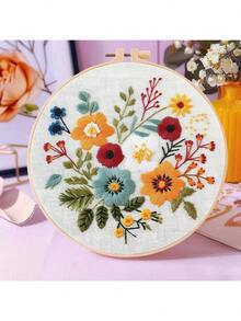 1 件刺绣套件，20x20cm/7.9x7.9 英寸，美丽的花朵主题，手工 DIY 刺绣套件，适合成人和初学者，包括用户手册、印花布、刺绣框架以及针线
