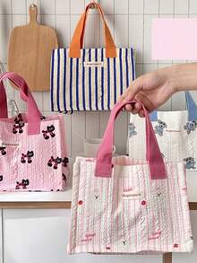 1 件时尚绗缝午餐包户外包可爱猫、狗和熊图案设计午餐手提包时尚大容量食品容器袋、午餐盒储物袋、可重复使用的午餐盒、多功能防水防漏成人午餐手提包工作户外露营野餐午餐包