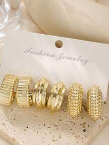 复古时尚夸张C型泪滴耳环套装个性耳环金色CCB卡耳环女士 - 金色 - 查看 10