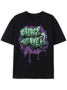 Camiseta impresa PIERCING THE VEIL, moda masculina, cuello redondo, tops casuales de verano, deportivos, de algodón, cómodos, suaves, tela absorbente de sudor, modelos universales para hombres altos - Negro - Ver 1