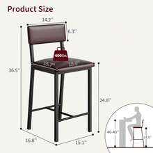 Bar Stools Set Of 4, Kitchen Bar Stools With Footrest,36.5 Inch Upholstered PU Leather Bar Chairs With Back, 4 Counter Height Barstools For Counter Bar, Island, Easy Assembly - Brown - View 2