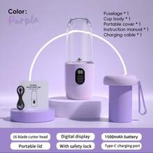 1 Stück 1500mAh aufladbarer 500ml tragbarer Entsafter-Mixer, mit 1 Haupteinheit, 1 Behälterdeckel, 1 Behälter, Hochkapazität, multifunktionaler Fruchtentsafter, Mini Smoothie-Mixer, einfach zu reinigen, zum Herstellen von Milchshakes, Slushes, Säften, ideal für Zuhause und Reisen