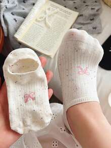 5 Pairs Women's Sweet Bow Pattern Simple Boat Socks Invisible Socks Ankle Socks, Moisture Wicking, Casual Comfortable Dot Yarn Socks, Suitable For Spring&Summer&Fall, For Daily Wear And Outings - Multicolor - View 6