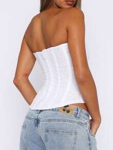 Y2K Women's Corset Tops Mesh Corset Tops - 白色 - 查看 2