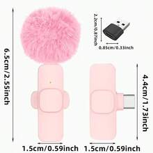 新款粉色无线领夹式麦克风，带防风罩适配器，便携式音频视频录制，兼容安卓手机、电脑、相机，适用于直播、游戏，适合夏季旅行、音频/视频录制、采访、游戏和直播，迷你麦克风 - 粉色 - 查看 4