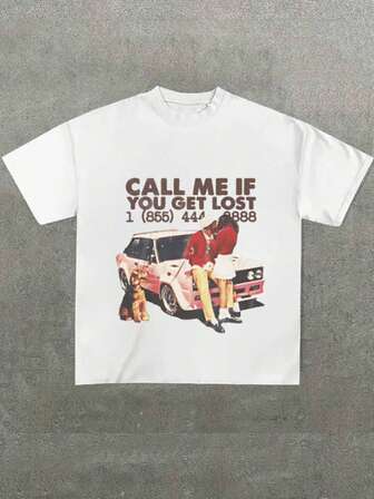 Call Me If You Get Lost Retro-Style Graphic Tee,Casual Print,Comfortable And Versatile,Pure Cotton 180g Printed T-Shirt,Unisex Style