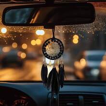 Black Dream Catcher Rear View Mirror Hanging Decor Handmade Small Car Charms Pendant