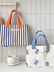 1 件时尚绗缝午餐包户外包可爱猫、狗和熊图案设计午餐手提包时尚大容量食品容器袋、午餐盒储物袋、可重复使用的午餐盒、多功能防水防漏成人午餐手提包工作户外露营野餐午餐包