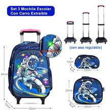 Mochila infantil con ruedas,Mochila de gran capacidad,Con ruedas,Diseño de astronauta,Maleta de viaje de mano para niños pequeños y alumnos de primaria - Azul - Ver 1