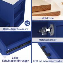 76 x 46 x 78,5 cm Mobile da bagno a terra, mobiletto lavabo, finitura completamente laccata, ripiani a doppia anta, cassetti silenziosi, ripiani su entrambi i lati, lavabo in ceramica integrato, blu