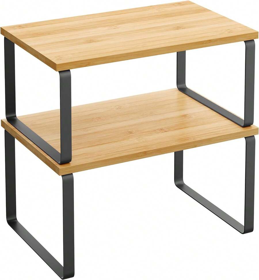 Estantes de madera para especias set de 2 estantes apilables expandibles para cocina fregadero despensa y baño organización moderna multiusos almacenaje especiero estantería resistente compacta hogar