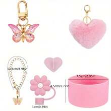 6 Stücke Silikon Becher Charm Set, geeignet für 30-40oz Becher mit Griffen, beinhaltet Strohdeckel, Strohkappe, Becherschutz, Herz Anhänger und Griff Charm Kette