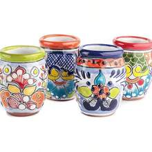 MEXTEQUIL - Vasos Tequileros de Cerámica Talavera Auténtica Mexicana, Set de 4 - Encaje Azul - Barril Filo Colores - Ver 13