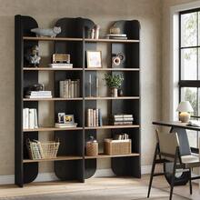 Tribesigns 5-Tier Farmhouse Bookshelf, 70.87-Inch Tall Double Wide Bookcase With Open Shelves, Vintage Floor Standing Book Shelf Display Storage Shelving Unit For Home Office Bedroom Study, Black - 黑色和棕色 - 查看 3