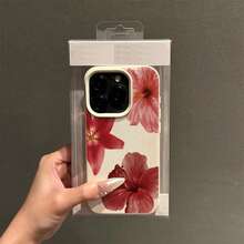 1个TPU材质优雅粉色百合花和芙蓉花图案手机壳，兼容/智能手机 - 白色 - 查看 2