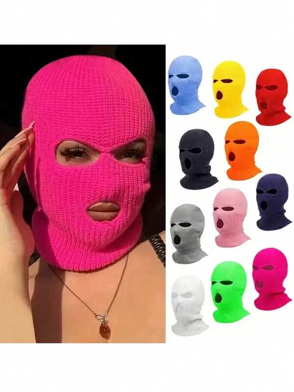 1pc Winter Warm Ski Face Mask, Unisex Windproof FaceCover For Riding,3-Hole Knit Balaclava Hat, Suitable ForSkiing Sports