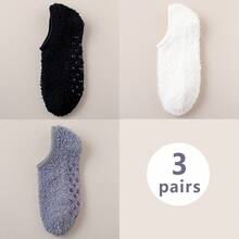 3 双/1 双男女通用珊瑚绒保暖船袜，厚款防寒毛绒情侣家居袜，鞋底有防滑橡胶点，柔软舒适，冬季