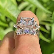 2pcs/Set Luxury White Gold Plated Women's Geometric Zirconia Elegant Fashion Wedding Rings, Valentine's Day Gift