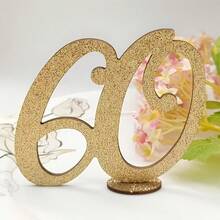 1 Stück Goldener Glitzer 18./30./40./50./60. Jahrestag Holzzahl Dekorationen, Veranstaltungs-Party Tischdekoration, Tisch-Mittelstücke, elegante Dekoration für Geburtstage und Jahrestage, geeignet für Jahrestags- und Geburtstagsfeier Dekoration, Hochzeitsdekoration