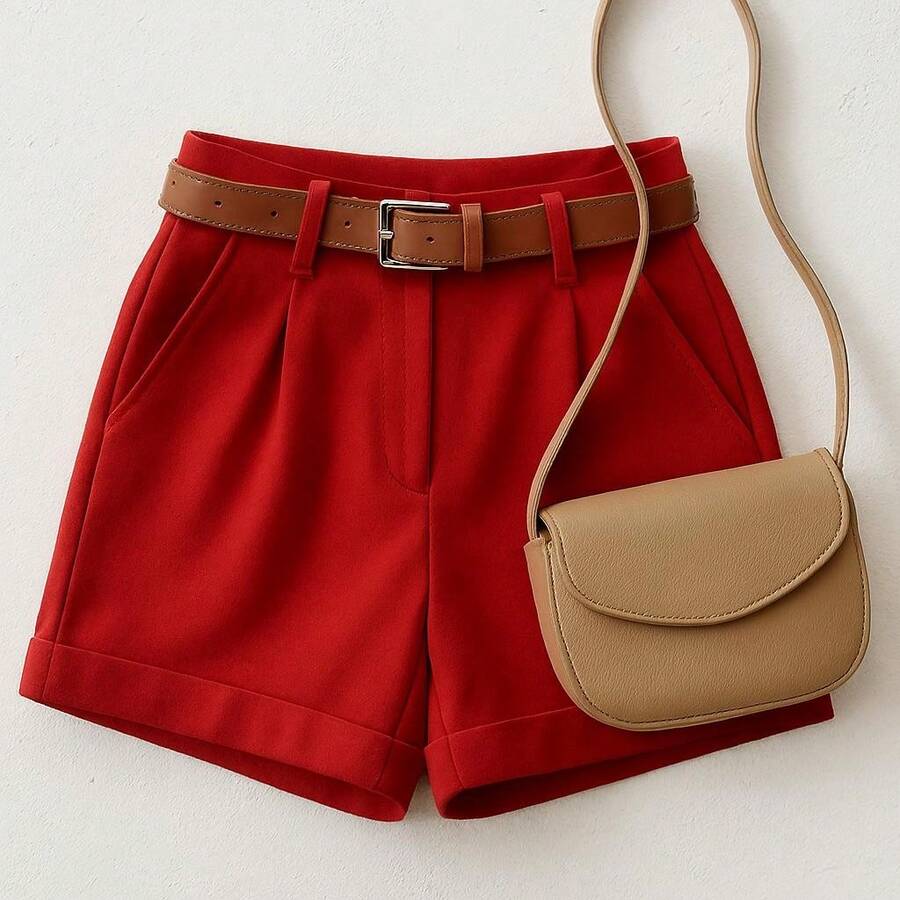 PREMIUM TAILORED WOMEN'S SHORTS WITH POCKETS AND ZIPPER ON THE FRONT - Đỏ - Xem 1