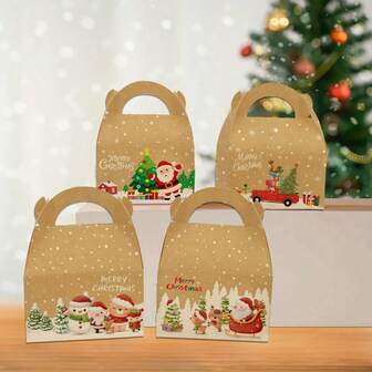 Christmas 24pcs Eve Apple Packaging Paper Boxes – Christmas Cartoon Candy Gift Boxes, Wholesale Handheld Boxes For Birthday Parties