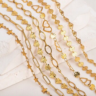 1米时尚不锈钢心形、星形、方形链条，适合DIY项链、手链、珠宝配件