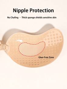 2/4PAIRS Plus Size Women's Invisible Adhesive Bra, Open Back Push-Up Bra, Reusable, Button Front Bra, Breast Augmentation - Breathable Skin-Friendly Cups, C-E Cups, Deep V Dress Open Back