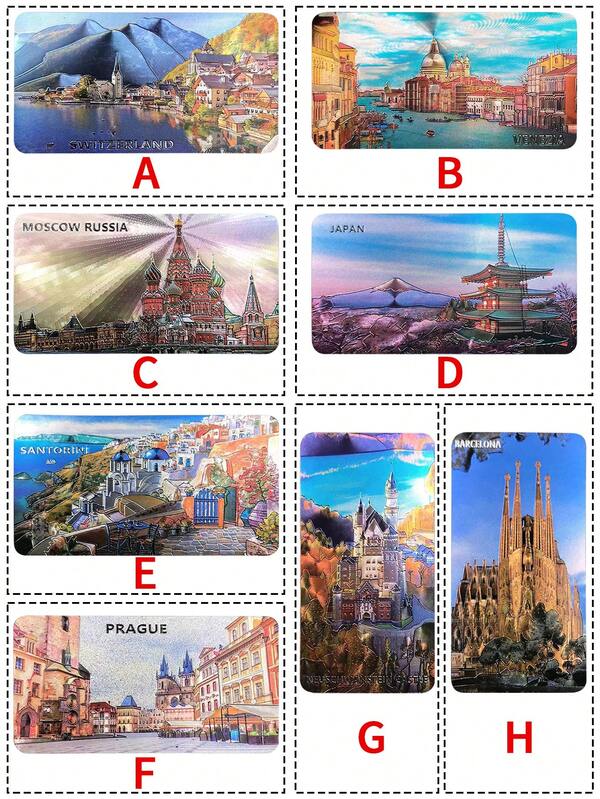 Ímã de geladeira com arquitetura mundial, ímãs de geladeira criativos 3D de vários países e pontos turísticos, adesivos magnéticos para lembranças de viagem