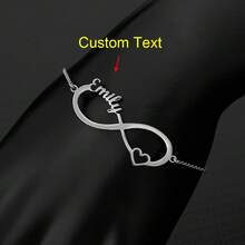 Customized Double Heart & Infinity Symbol Bracelet, Stainless Steel Personalized Wristband, Birthday Gift, Black/Silver/Gold, Fashion, Colorful, Retro, Minimalist, Unisex, Casual, Cute, Customizable, Unique, Ideal Gift For Him/Her, Boyfriend/Girlfriend, Parents, Family, Friends, Suitable For Anniversary, Birthday, Graduation, Prom, Party,Jewellery For Ladies - Multicolor - View 20